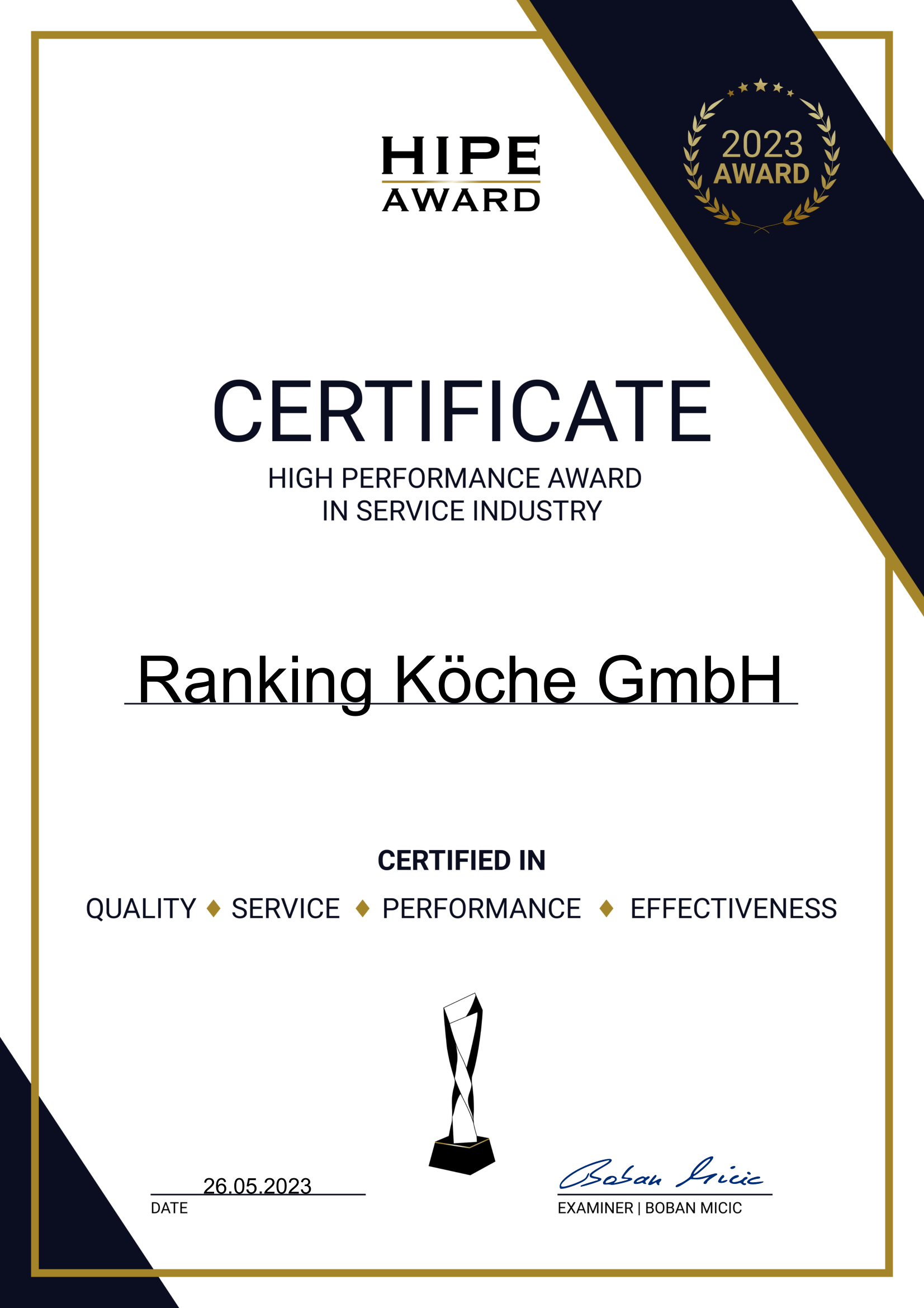 Zertifikat Ranking Köche GmbH